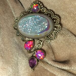 Sajen druzy opal amethyst pendant